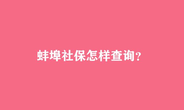 蚌埠社保怎样查询？