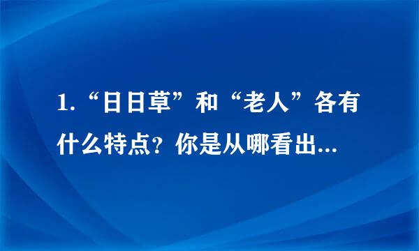 1.“日日草”和“老人”各有什么特点？你是从哪看出来的？ 2.你认为这篇文章是用什么方法突出人物特点的