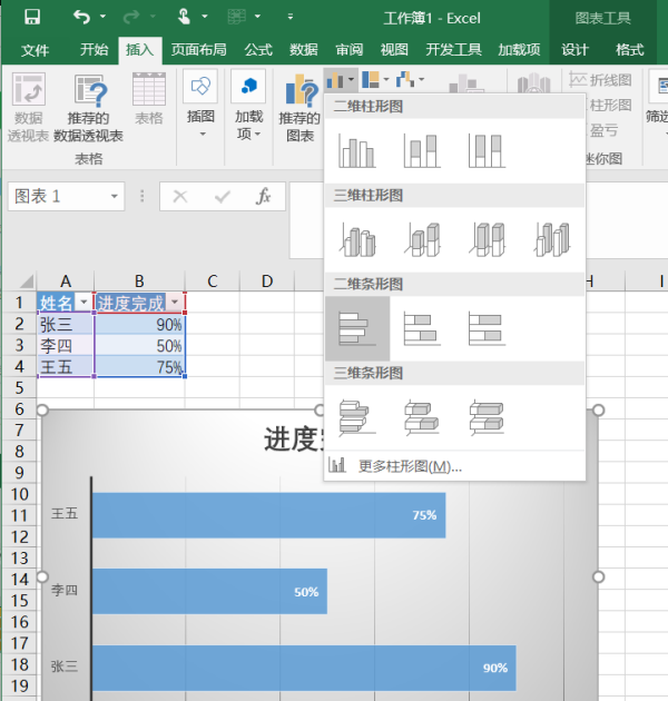 如何在excel中设置以进度条/柱形图来显示百分比