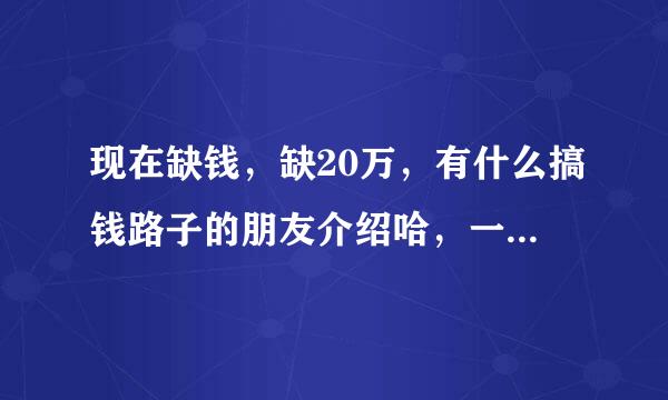 现在缺钱，缺20万，有什么搞钱路子的朋友介绍哈，一定重酬！