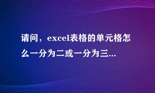 请问，excel表格的单元格怎么一分为二或一分为三，来自是拆分，与合并无关，请高手指教