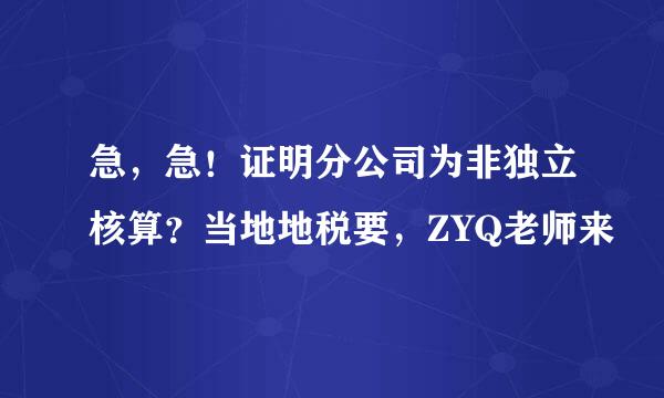 急，急！证明分公司为非独立核算？当地地税要，ZYQ老师来