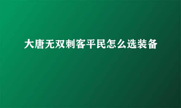 大唐无双刺客平民怎么选装备