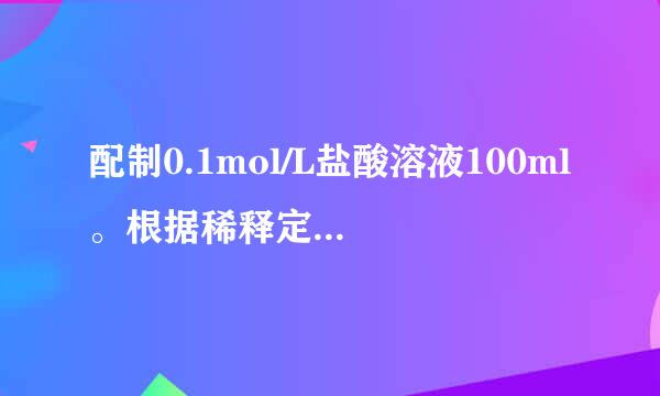 配制0.1mol/L盐酸溶液100ml。根据稀释定律,计算所需浓盐酸的体积为多少？