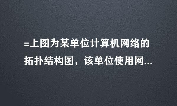 =上图为某单位计算机网络的拓扑结构图，该单位使用网关服务器将局域网连接到Internet，根据上图回答问题。