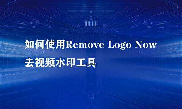 如何使用Remove Logo Now去视频水印工具