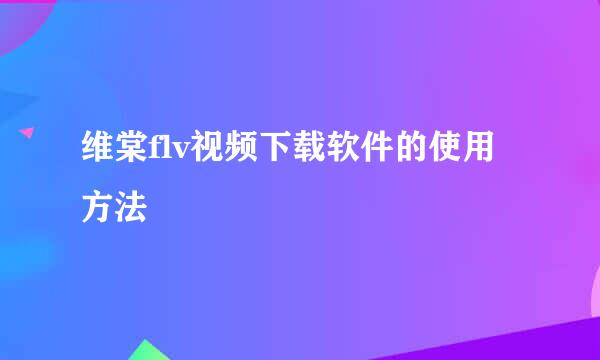 维棠flv视频下载软件的使用方法