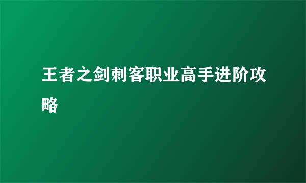 王者之剑刺客职业高手进阶攻略