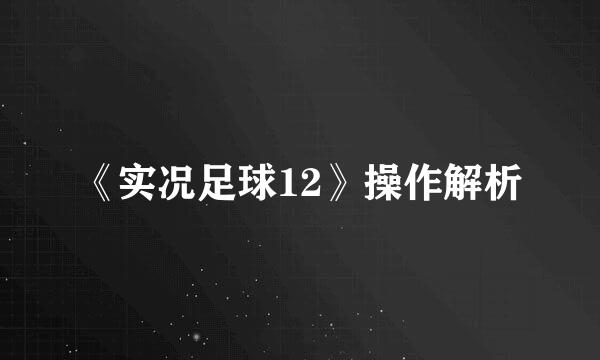 《实况足球12》操作解析