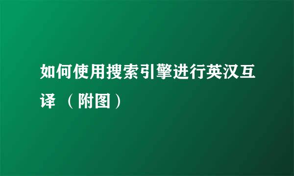 如何使用搜索引擎进行英汉互译 （附图）