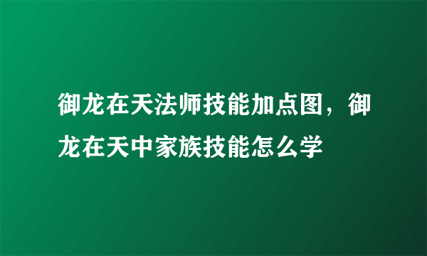 御龙在天法师技能加点图，御龙在天中家族技能怎么学