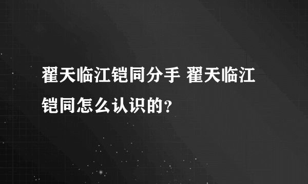 翟天临江铠同分手 翟天临江铠同怎么认识的？