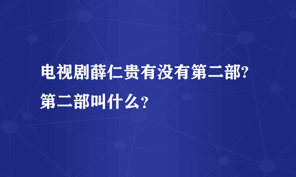 电视剧薛仁贵有没有第二部?第二部叫什么？