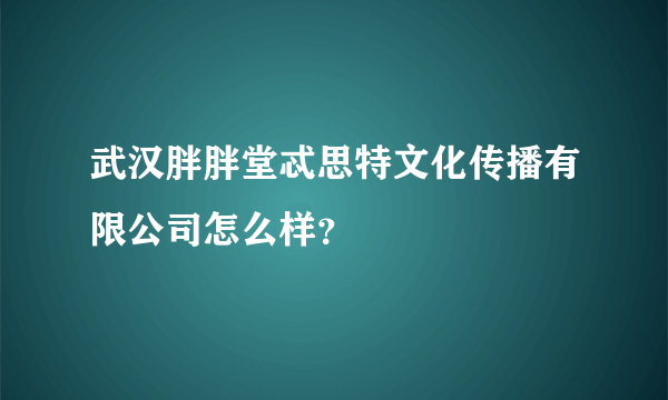 武汉胖胖堂忒思特文化传播有限公司怎么样？