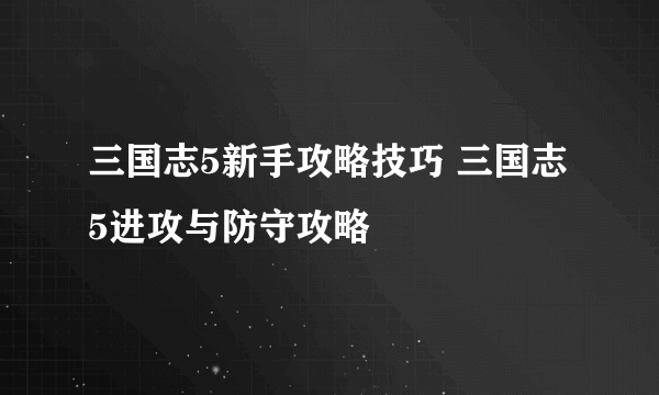 三国志5新手攻略技巧 三国志5进攻与防守攻略