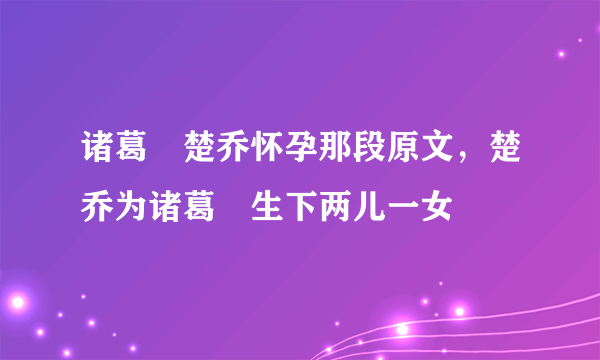 诸葛玥楚乔怀孕那段原文，楚乔为诸葛玥生下两儿一女 