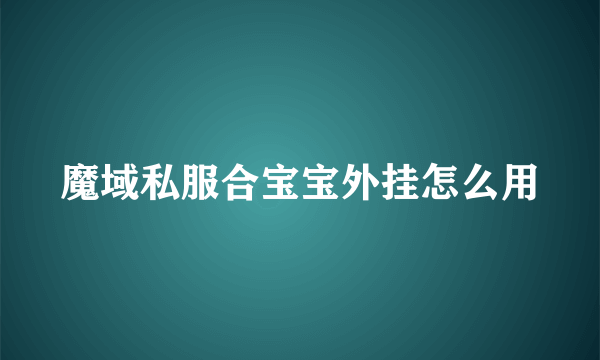 魔域私服合宝宝外挂怎么用