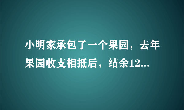 小明家承包了一个果园，去年果园收支相抵后，结余12000元，今年水果丰收，估计收入可比去年增加20%，并且今年因为改进了种植技术，支出比去年减少10%，这样今年结余比去年多11400元，计算小明家今年种植水果的收入和支出情况.