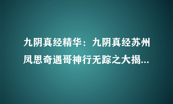 九阴真经精华：九阴真经苏州凤思奇遇哥神行无踪之大揭密 -电脑资料