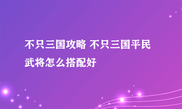 不只三国攻略 不只三国平民武将怎么搭配好