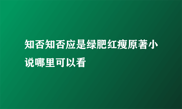 知否知否应是绿肥红瘦原著小说哪里可以看