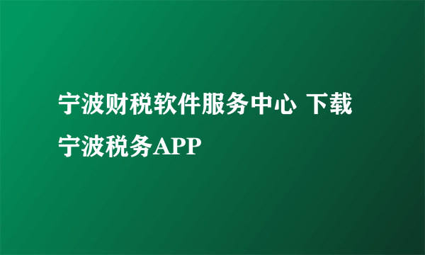 宁波财税软件服务中心 下载宁波税务APP