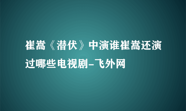 崔嵩《潜伏》中演谁崔嵩还演过哪些电视剧-飞外网