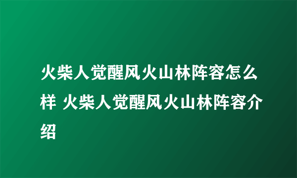 火柴人觉醒风火山林阵容怎么样 火柴人觉醒风火山林阵容介绍