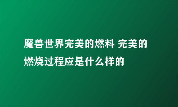 魔兽世界完美的燃料 完美的燃烧过程应是什么样的