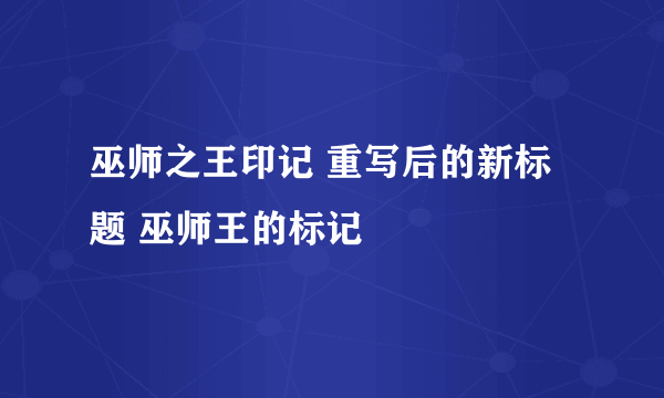 巫师之王印记 重写后的新标题 巫师王的标记