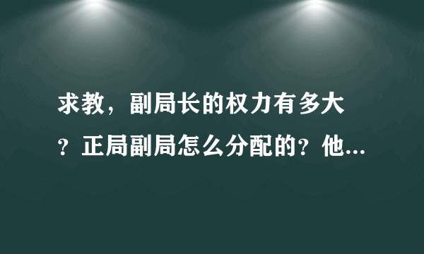 求教，副局长的权力有多大 ？正局副局怎么分配的？他俩啥关系？举个例子 ， 财政局副局长和正局长吧