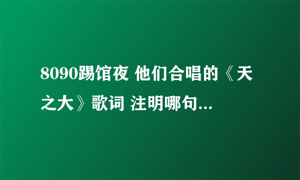 8090踢馆夜 他们合唱的《天之大》歌词 注明哪句是哪个人唱的。