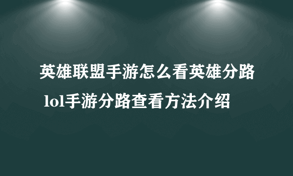 英雄联盟手游怎么看英雄分路 lol手游分路查看方法介绍