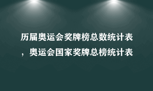 历届奥运会奖牌榜总数统计表，奥运会国家奖牌总榜统计表