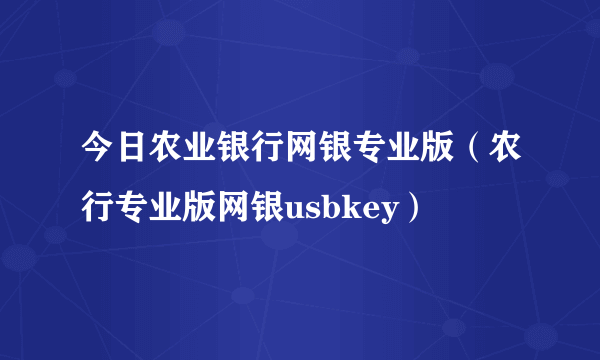 今日农业银行网银专业版（农行专业版网银usbkey）