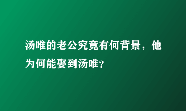 汤唯的老公究竟有何背景，他为何能娶到汤唯？