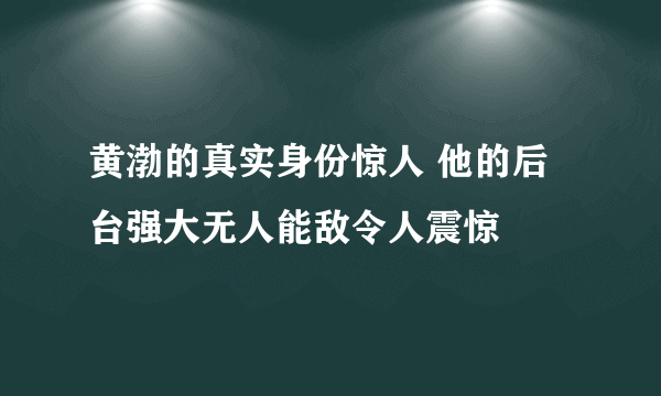 黄渤的真实身份惊人 他的后台强大无人能敌令人震惊