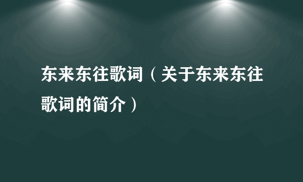 东来东往歌词（关于东来东往歌词的简介）