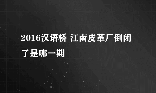 2016汉语桥 江南皮革厂倒闭了是哪一期