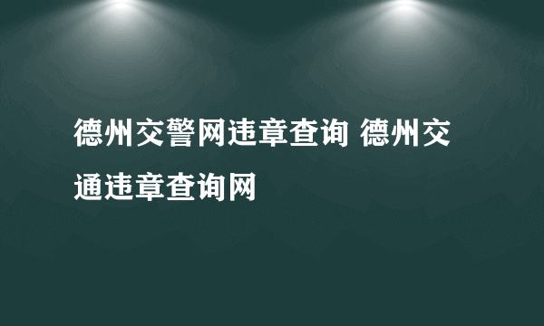 德州交警网违章查询 德州交通违章查询网