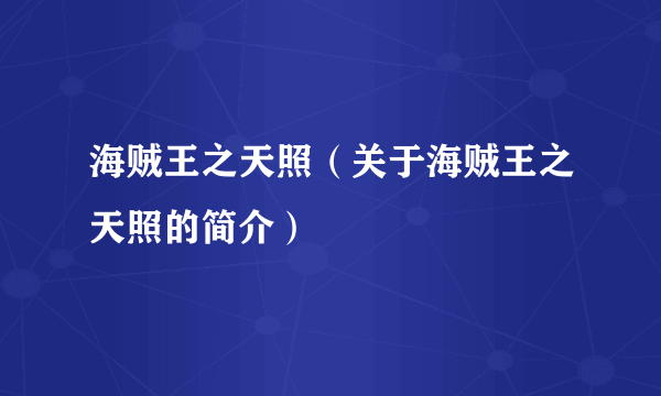 海贼王之天照（关于海贼王之天照的简介）