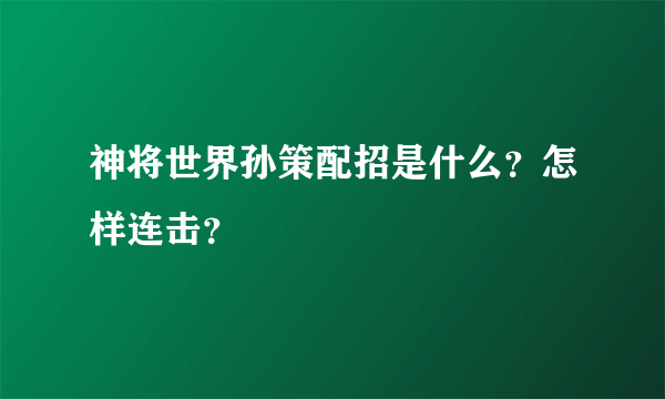 神将世界孙策配招是什么？怎样连击？