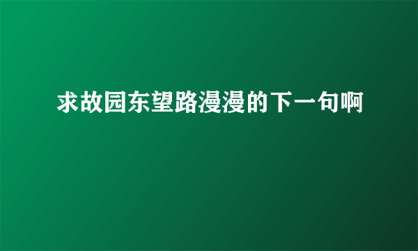 求故园东望路漫漫的下一句啊