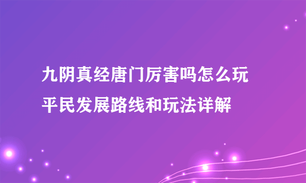 九阴真经唐门厉害吗怎么玩 平民发展路线和玩法详解