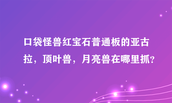 口袋怪兽红宝石普通板的亚古拉，顶叶兽，月亮兽在哪里抓？