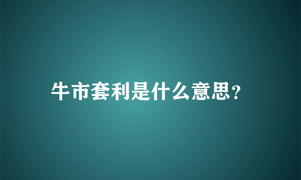 牛市套利是什么意思？