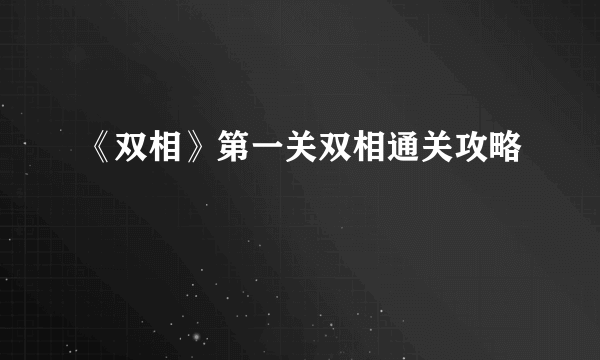 《双相》第一关双相通关攻略