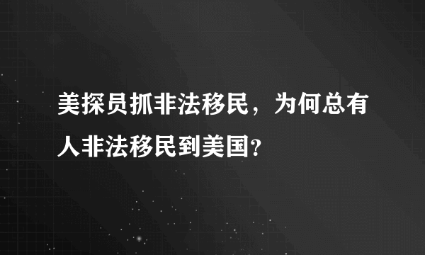 美探员抓非法移民，为何总有人非法移民到美国？