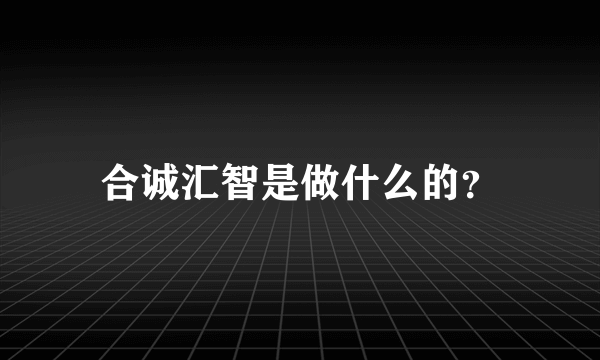 合诚汇智是做什么的？