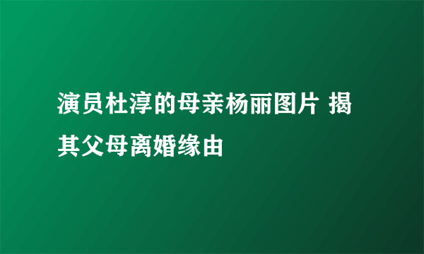 演员杜淳的母亲杨丽图片 揭其父母离婚缘由